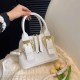 Cream White Street Simplicity Letter Patchwork Zipper Bags