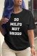 Black Casual Print Letter O Neck T-Shirts