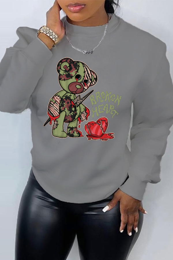 Grey Street Vintage Print Patchwork O Neck Tops