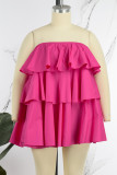 Rose Red Sexy Casual Solid Patchwork Backless Strapless Tops