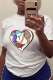 White Daily Vintage Print Patchwork O Neck T-Shirts
