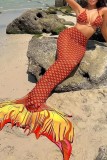 Red Sexy Print Bandage Backless Swimsuit Three Piece Set (With Paddings)