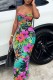 Multicolor Sexy Casual Print Hollowed Out Backless Strapless Long Dress Dresses