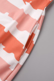 Orange Casual Striped Print Bandage Backless U Neck Regular Jumpsuits