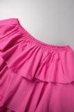 Rose Red Sexy Casual Solid Patchwork Backless Strapless Tops