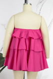 Rose Red Sexy Casual Solid Patchwork Backless Strapless Tops