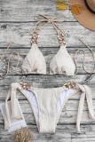 Cream White Sexy Solid Bandage Backless Swimwears (With Paddings)