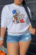 White Daily Cute Print Patchwork O Neck Tops