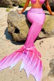 Pink Sexy Print Bandage Backless Swimsuit Three Piece Set (With Paddings)
