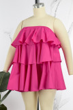 Rose Red Sexy Casual Solid Patchwork Backless Strapless Tops