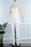 Khaki Casual Sportswear Solid Patchwork U Neck Skinny Jumpsuits