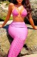 Pink Sexy Print Bandage Backless Swimsuit Three Piece Set (With Paddings)