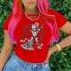 Red Street Daily Print Patchwork O Neck T-Shirts