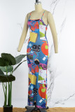 Colour Sexy Print Backless Spaghetti Strap Sleeveless Dress Dresses