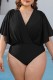 Black Sexy Solid Patchwork V Neck Plus Size Swimwear (With Paddings)