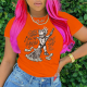 Orange Street Daily Print Patchwork O Neck T-Shirts