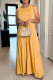 Earth Yellow Casual Solid Basic O Neck Long Dress Dresses