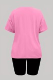 Pink Casual Letter Print Basic O Neck Short Sleeve Two Pieces