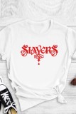 White Casual Print Basic O Neck T-Shirts