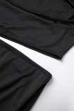 Black Sexy Solid Hollowed Out Fold Oblique Collar One Step Skirt Dresses
