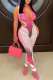 Pink Sexy Print Hollowed Out Zipper Collar Sleeveless Two Pieces