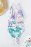 Purple Sexy Print Frenulum Backless Swimwears (With Paddings)