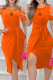 Orange Sexy Print Letter O Neck Irregular Dress Dresses