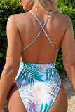 Purple Sexy Print Frenulum Backless Swimwears (With Paddings)