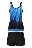 Blue Sexy Print Backless Swimwears  (With Paddings)