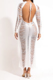 White Sexy Solid Hollowed Out Patchwork Backless Swimwears Cover Up