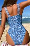 Blue Sexy Print Hollowed Out Backless Swimwears (With Paddings)