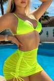Yellow Sexy Solid Bandage Backless Swimsuit Three Piece Set (With Paddings)