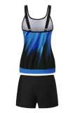 Blue Sexy Print Backless Swimwears  (With Paddings)