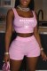 Pink Street Print Letter U Neck Sleeveless Two Pieces