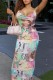 Colour Sexy Print Backless Spaghetti Strap Long Dress Dresses