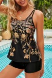 Blue Sexy Print Backless Swimwears  (With Paddings)