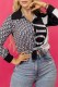 Black And White Elegant Print Patchwork Letter Turndown Collar Tops