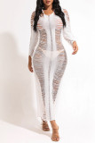 White Sexy Solid Hollowed Out Patchwork Backless Swimwears Cover Up