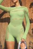 Green Sexy Solid Hollowed Out Oblique Collar Skinny Romper