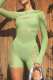Green Sexy Solid Hollowed Out Oblique Collar Skinny Romper