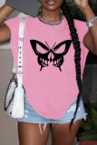 Pink Casual Print Slit O Neck T-Shirts