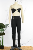 Yellow Sexy Casual Solid Backless Strapless Sleeveless Two Pieces