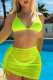 Yellow Sexy Solid Bandage Backless Swimsuit Three Piece Set (With Paddings)