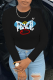 Black Casual Print Patchwork O Neck Tops