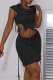 Black Sexy Solid Asymmetrical Hooded Collar Sleeveless Two Pieces