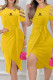 Yellow Sexy Print Letter O Neck Irregular Dress Dresses