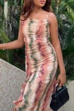 Multicolor Sexy Print Backless Spaghetti Strap Sleeveless Dress Dresses