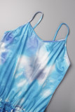 Blue Sexy Casual Print Tie Dye Backless Spaghetti Strap Regular Jumpsuits