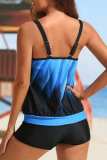 Blue Sexy Print Backless Swimwears  (With Paddings)