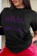Black Casual Print Basic O Neck T-Shirts